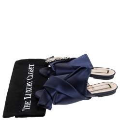 N21 Blue Satin Knot Embellished Mules Size 37