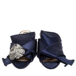 N21 Blue Satin Knot Embellished Mules Size 37