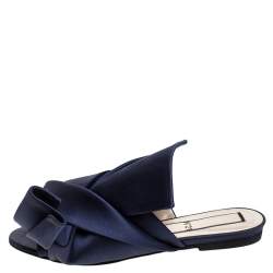 N21 Blue Satin Knot Flat Mules Size 37