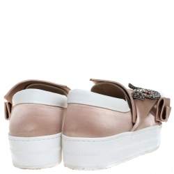 Pre Owned N21 Beige Satin Crystal Embellished Bow Skate Cat Slip on Sneakers Size 37