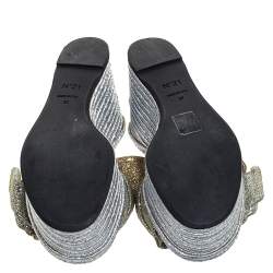N21 Silver/Gold Glitter Fabric Raso Knot Espadrille Platform Wedge Sandals Size 39