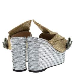 N21 Silver/Gold Glitter Fabric Raso Knot Espadrille Platform Wedge Sandals Size 39