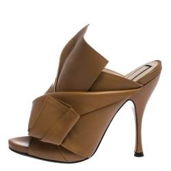 Pre Owned N21 Brown Leather Ronny Pleated Mules Size 38