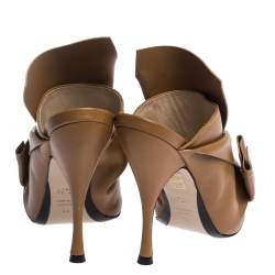 Pre Owned N21 Brown Leather Ronny Pleated Mules Size 38