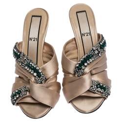 Pre Owned N21 Beige Satin Embellished Cipria Mule Sandals Size 36