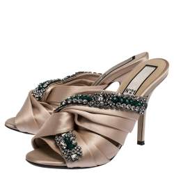 Pre Owned N21 Beige Satin Embellished Cipria Mule Sandals Size 36