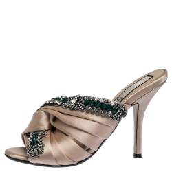 Pre Owned N21 Beige Satin Embellished Cipria Mule Sandals Size 36