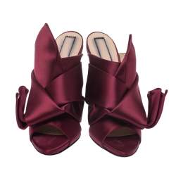 N21 Burgundy Satin Raso Knot Peep Toe Mules Size 40