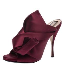 N21 Burgundy Satin Raso Knot Peep Toe Mules Size 40