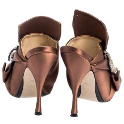N21 Brown Embellished Satin Knot Mules Sandals Size 38