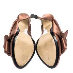 N21 Brown Embellished Satin Knot Mules Sandals Size 38
