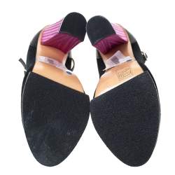 N21 Black/Purple Suede And Leather Block Heel Ankle Strap Sandals Size 38.5