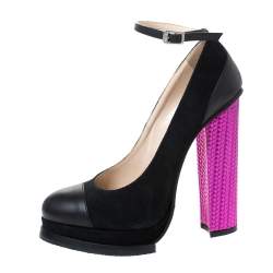 N21 Black/Purple Suede And Leather Block Heel Ankle Strap Sandals Size 38.5
