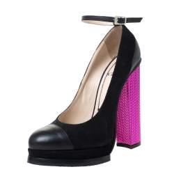 N21 Black/Purple Suede And Leather Block Heel Ankle Strap Sandals Size 38.5