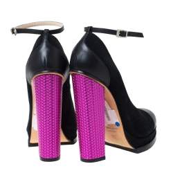 N21 Black/Purple Suede And Leather Block Heel Ankle Strap Sandals Size 38.5