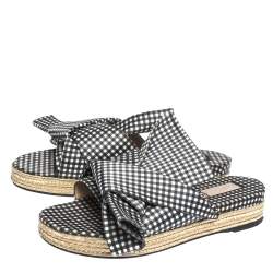 N21 Black White/Black Check Satin Open Toe Flat Slides Size 38.5