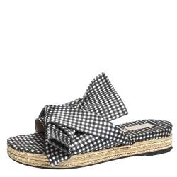 N21 Black White/Black Check Satin Open Toe Flat Slides Size 38.5