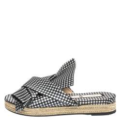 N21 Black White/Black Check Satin Open Toe Flat Slides Size 38.5