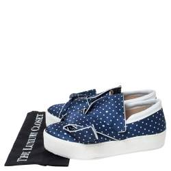 N21 Blue Polka Dot Satin Knotted Slip on Sneakers Size 38