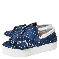 N21 Blue Polka Dot Satin Knotted Slip on Sneakers Size 38
