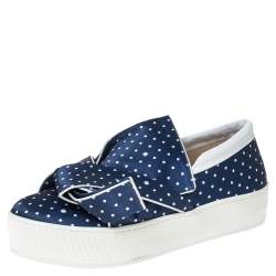 N21 Blue Polka Dot Satin Knotted Slip on Sneakers Size 38