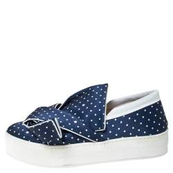 N21 Blue Polka Dot Satin Knotted Slip on Sneakers Size 38