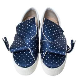 N21 Blue Polka Dot Satin Knotted Slip on Sneakers Size 38