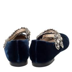 Pre Owned N°21 Blue Velvet Embellished Strappy Ballet Flats Size 39