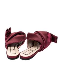 N21 Burgundy Satin Knot Flat Slides Size 40