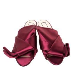 N21 Burgundy Satin Knot Flat Slides Size 40