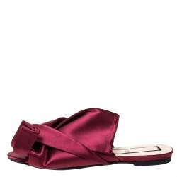N21 Burgundy Satin Knot Flat Slides Size 40
