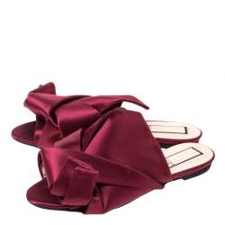 N21 Burgundy Satin Knot Flat Slides Size 40