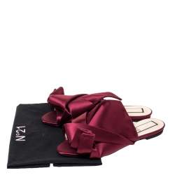 N21 Burgundy Satin Knot Flat Slides Size 40