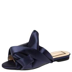 N°21 Blue Satin Knot Flat Mules Size 36