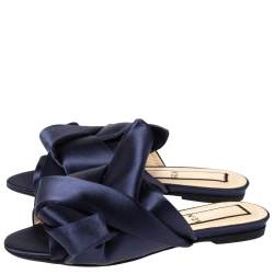 N°21 Blue Satin Knot Flat Mules Size 36