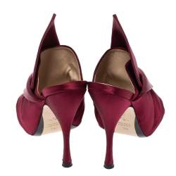 Pre Owned N21 Burgundy Satin Raso Knot Peep Toe Mules Size 38