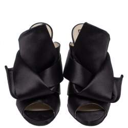 مملوكة مسبقًا N21 Black Satin Raso Knot Peep Toe Mules Size 39