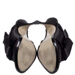 مملوكة مسبقًا N21 Black Satin Raso Knot Peep Toe Mules Size 39