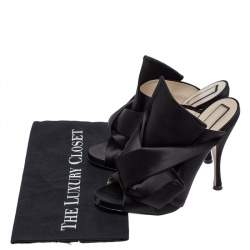 مملوكة مسبقًا N21 Black Satin Raso Knot Peep Toe Mules Size 39