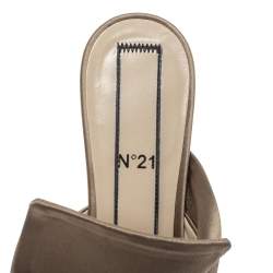 مملوكة مسبقًا N21 Brown Satin Raso Knot Peep Toe Mules Size 36