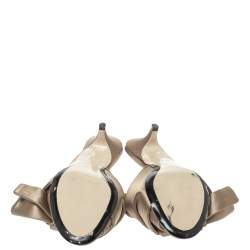 مملوكة مسبقًا N21 Brown Satin Raso Knot Peep Toe Mules Size 36