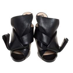 Pre Owned N°21 Black Leather Ronny Pleated Mules Size 38