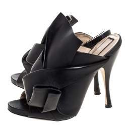 Pre Owned N°21 Black Leather Ronny Pleated Mules Size 38