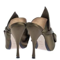 N21 Green Satin Raso Knot Peep Toe Mules Size 38