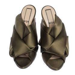 N21 Green Satin Raso Knot Peep Toe Mules Size 38