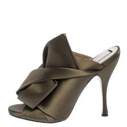 N21 Green Satin Raso Knot Peep Toe Mules Size 38