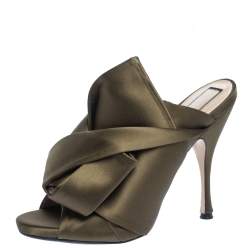 N21 Green Satin Raso Knot Peep Toe Mules Size 38