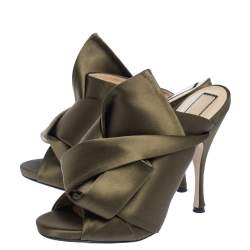 N21 Green Satin Raso Knot Peep Toe Mules Size 38