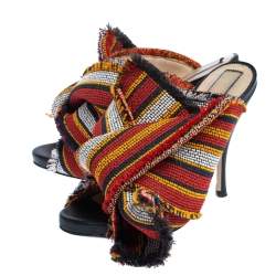 Pre Owned N21 Multicolor Fabric Raso Knot Peep Toe Mules Size 36