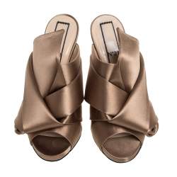 N21 Brown Satin Raso Knot Peep Toe Mules Size 38